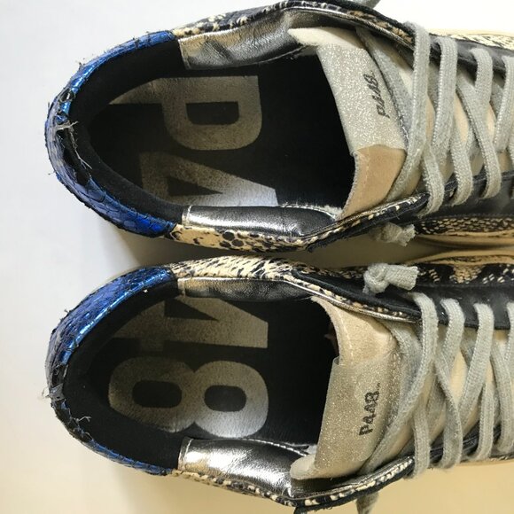 P448 John Twister Python Effect Sneakers Womens 37 7 Black Snake Leather Trainer - Picture 8 of 11